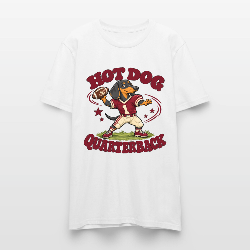 Dackel T-Shirt „Hot Dog Quarterback“ – Unisex - Weiß