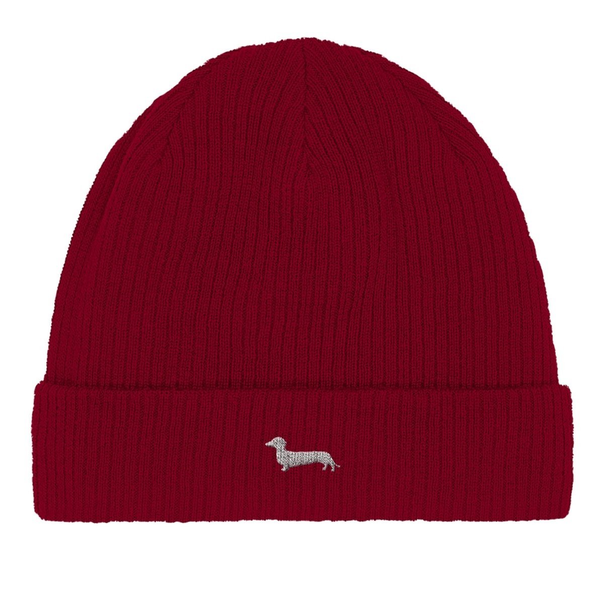 Dackel Baumwoll-Beanie "Pablo" - Motiv hell - Burgundy