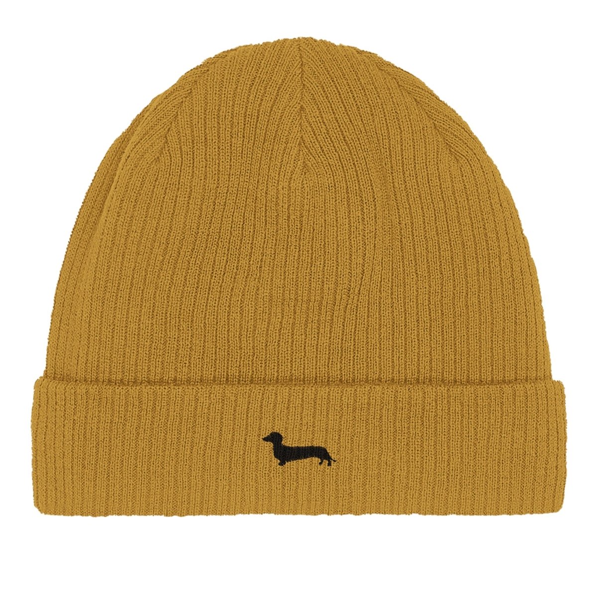 Dackel Baumwoll-Beanie "Pablo" - Motiv schwarz - Senf