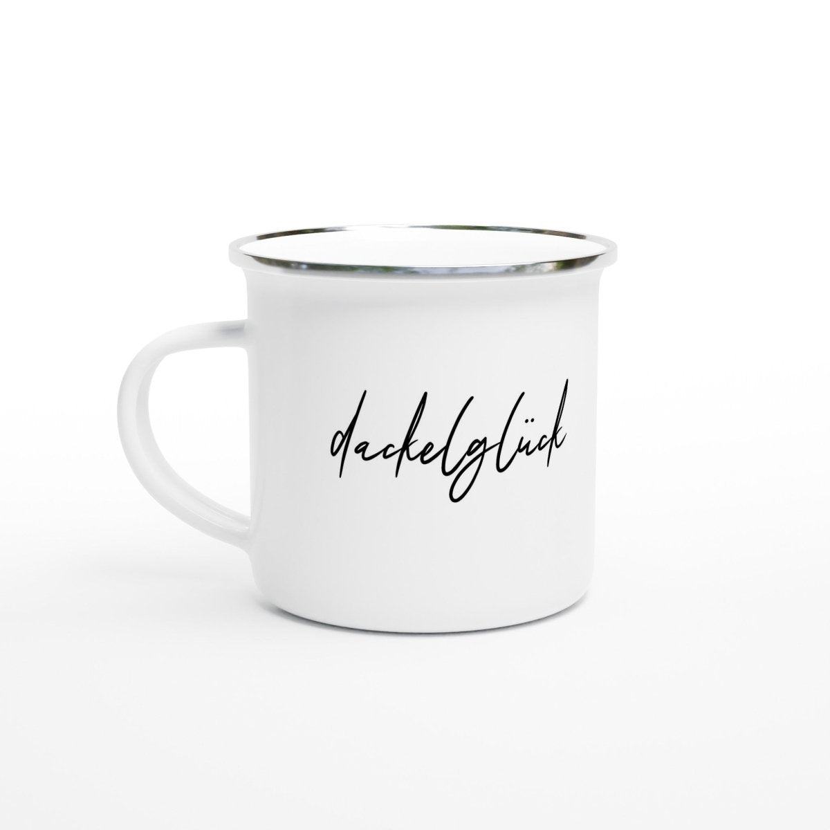 Dackel Emaille-Tasse "Dackelglück" - Weiß - Default Title