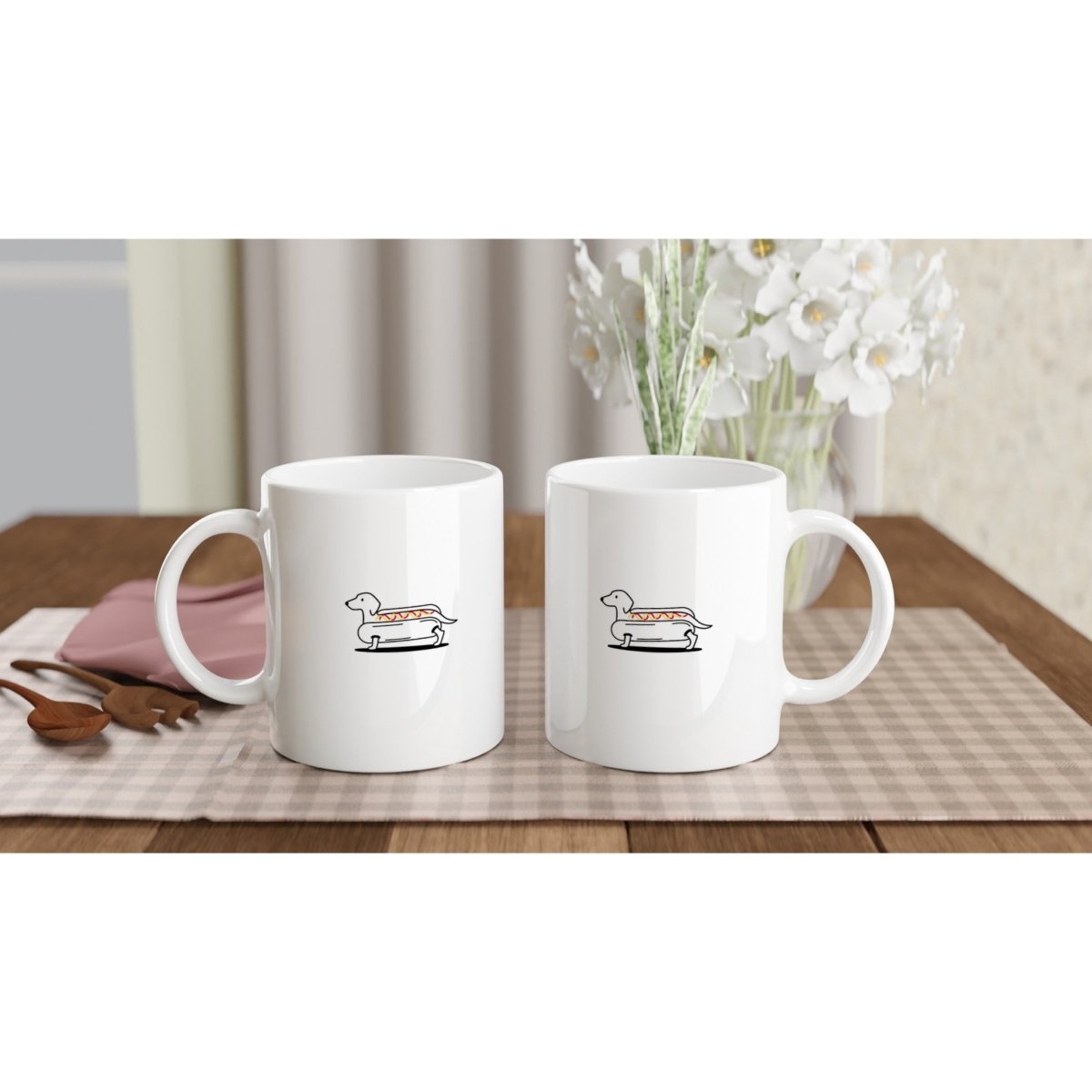 Dackel Tasse Keramik "Hot-Dog" - Weiß -