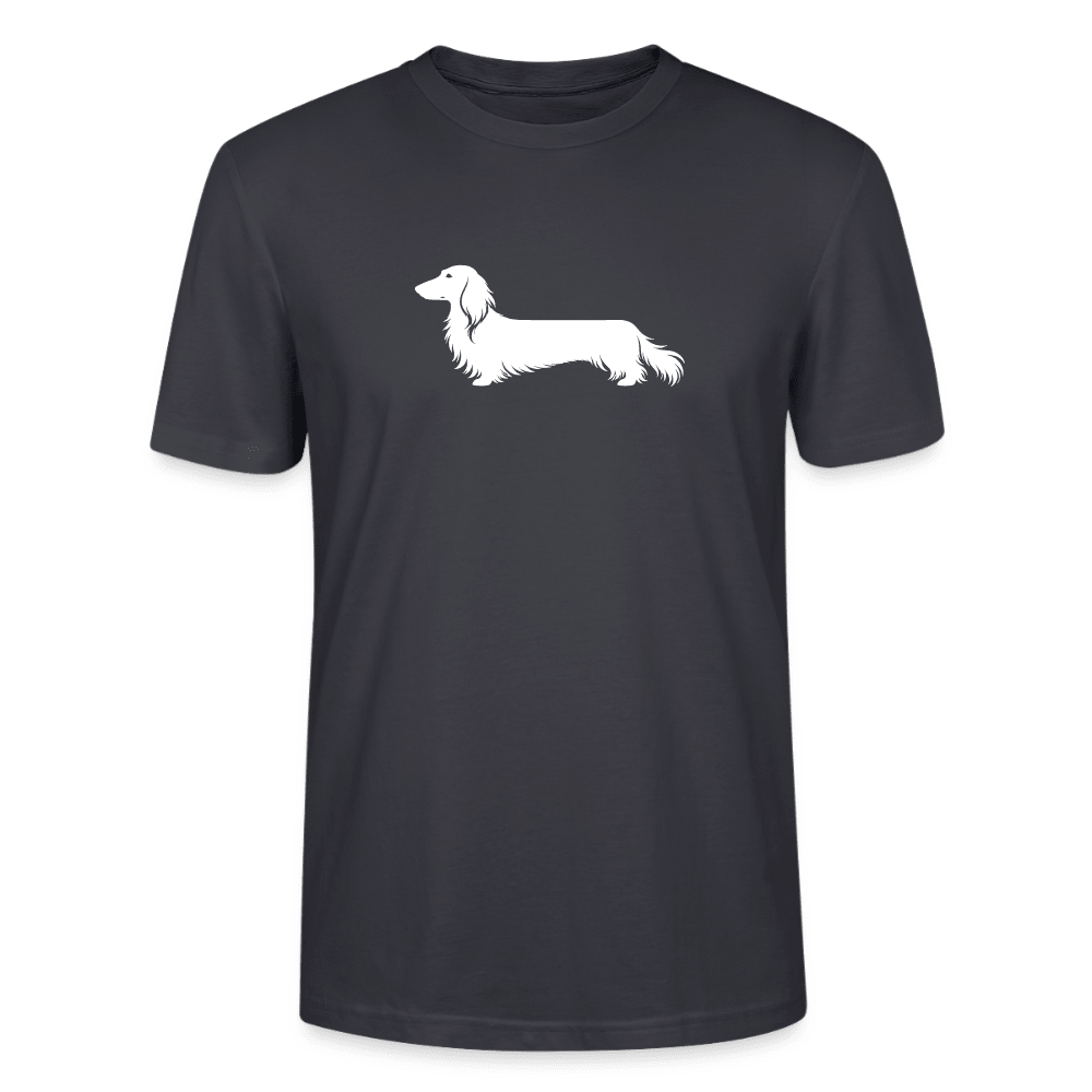 Langhaardackel T-Shirt „Finn“ - Unisex, großes Motiv - Dunkles Graublau