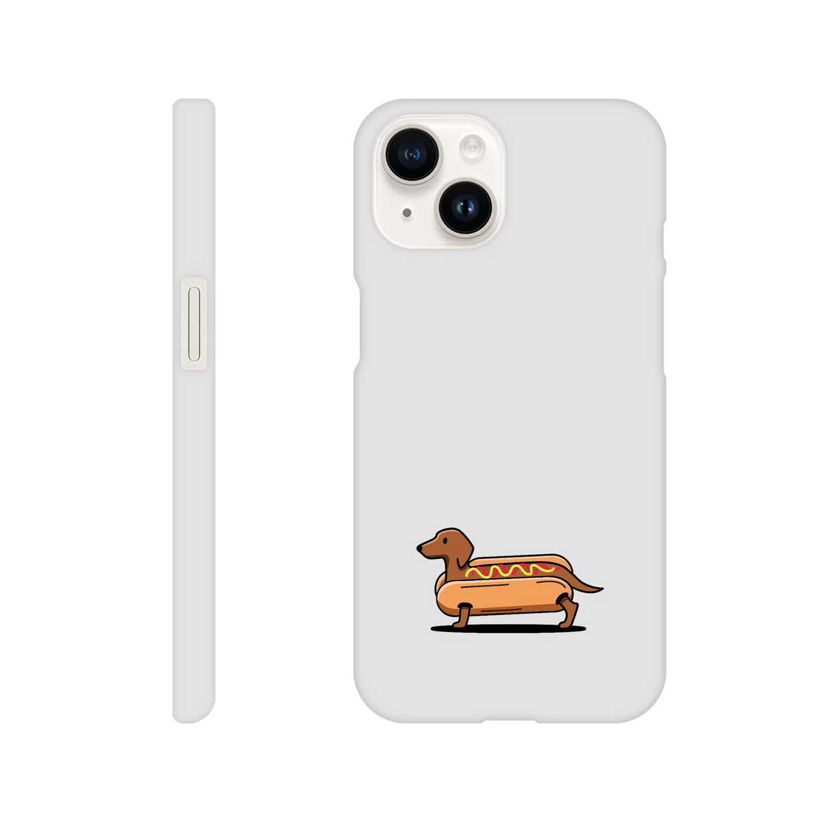 Dackel iPhone Handyhülle „Hot Dog“ - iPhone 14 Weiß