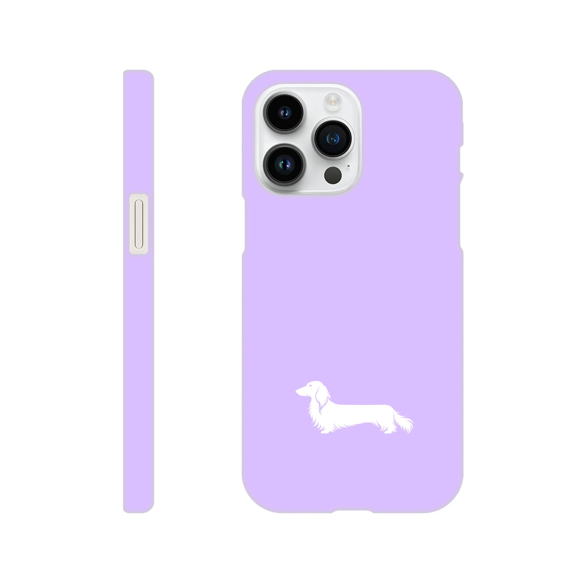 Langhaardackel iPhone Handyhülle „Finn“ - iPhone 14 Pro Max Flieder