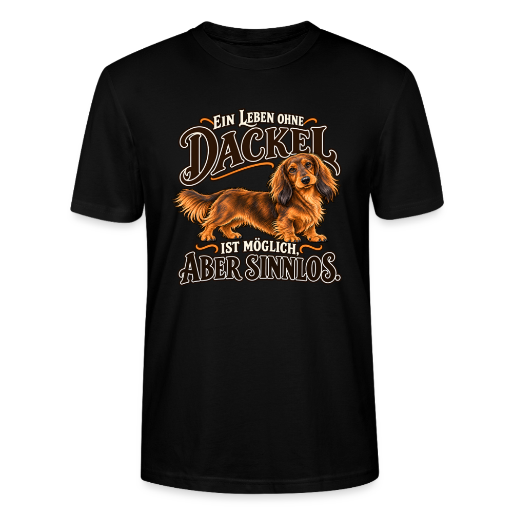 Langhaardackel T-Shirt „Ein Leben ohne Dackel“ - Unisex - Schwarz