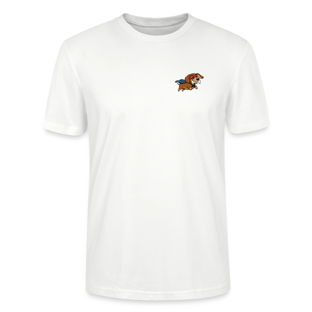 Dackel T-Shirt „Super Dackel“ mit Backprint – Unisex - Weiß