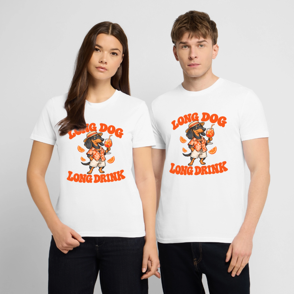 Dackel T-Shirt „Long Dog Long Drink“ – Unisex - Weiß