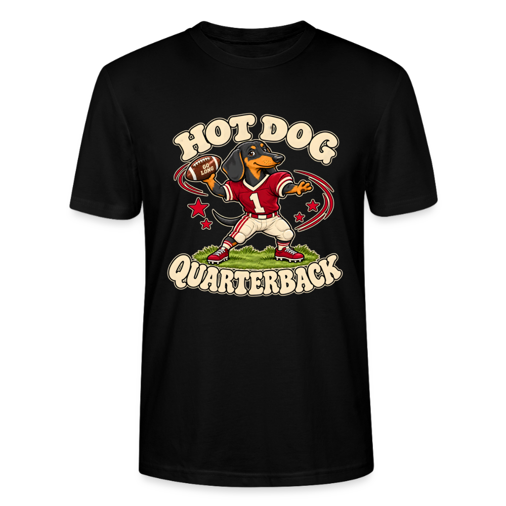 Dackel T-Shirt „Hot Dog Quarterback“ – Unisex - Schwarz