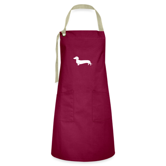 Dackel Schürze "Pablo" - Rot - Burgunderrot / Sandfarben