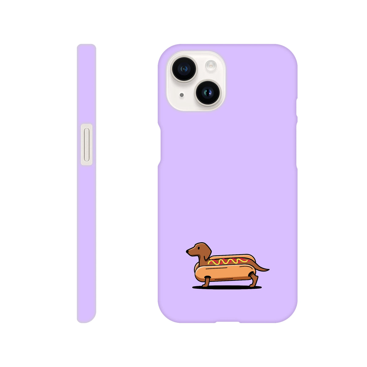 Dackel iPhone Handyhülle „Hot Dog“ - iPhone 14 Flieder