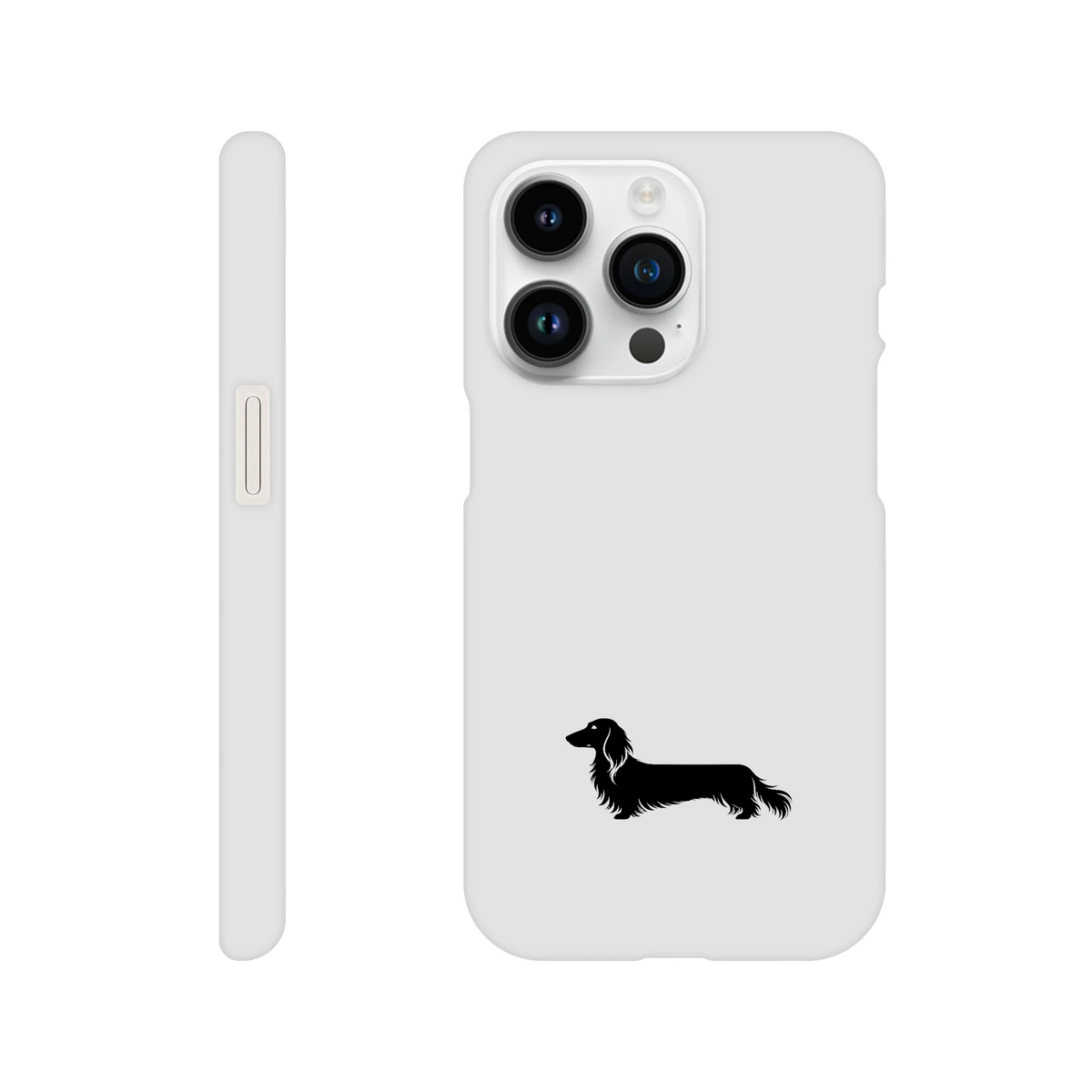 Langhaardackel iPhone Handyhülle „Finn“ - iPhone 14 Pro Weiß