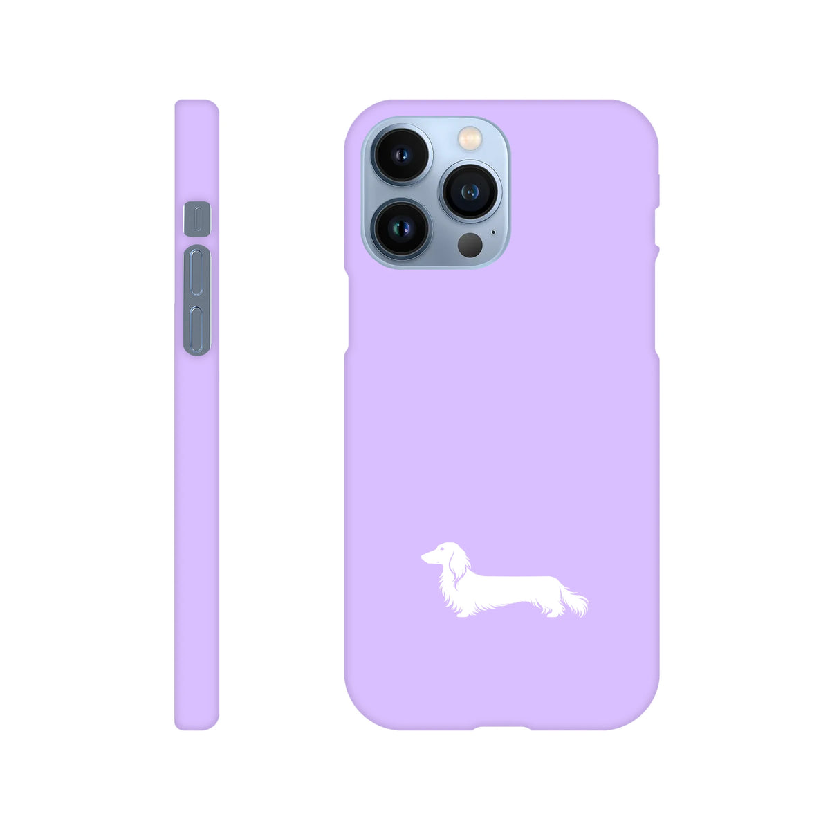 Langhaardackel iPhone Handyhülle „Finn“ - iPhone 13 Pro Max Flieder