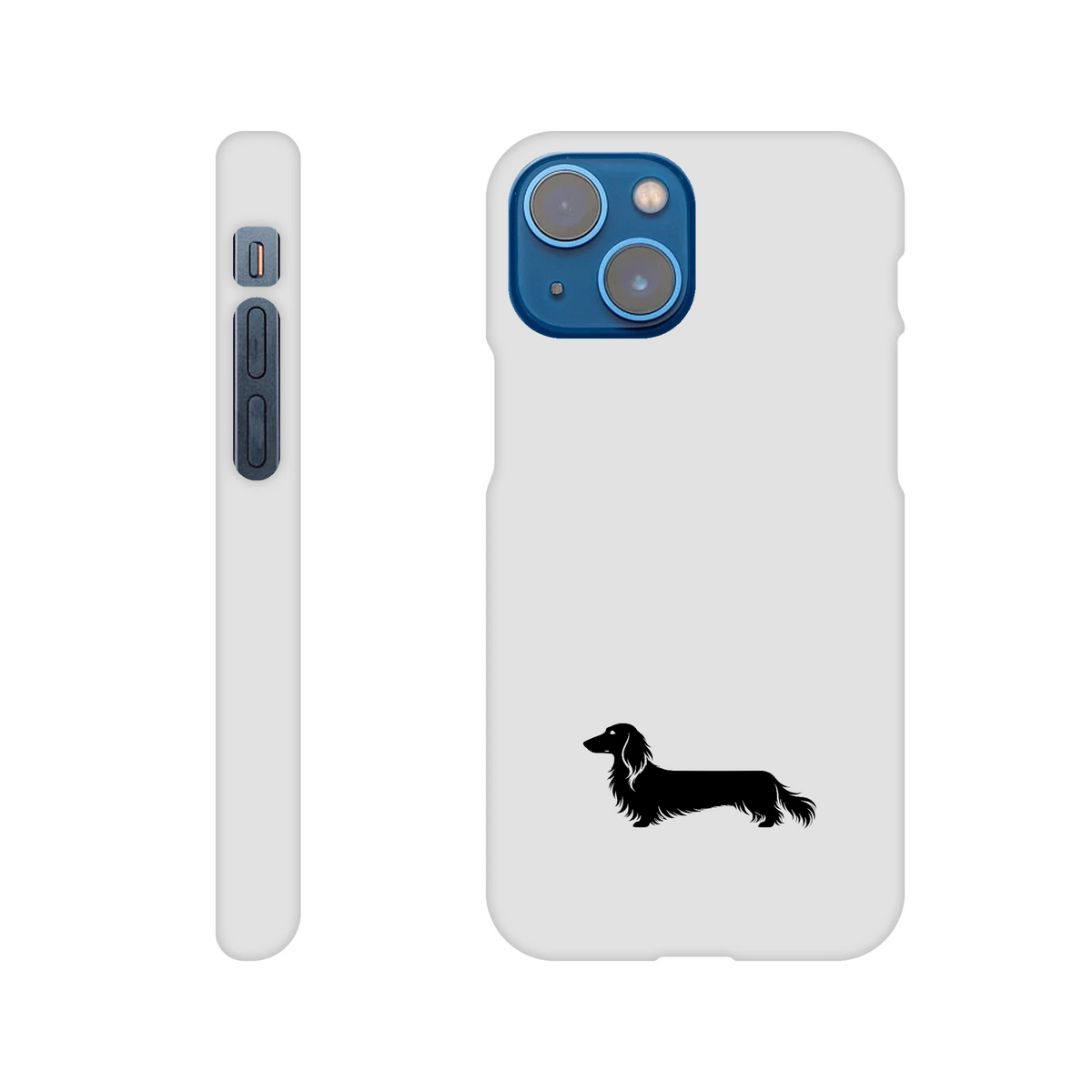 Langhaardackel iPhone Handyhülle „Finn“ - iPhone 13 Mini Weiß