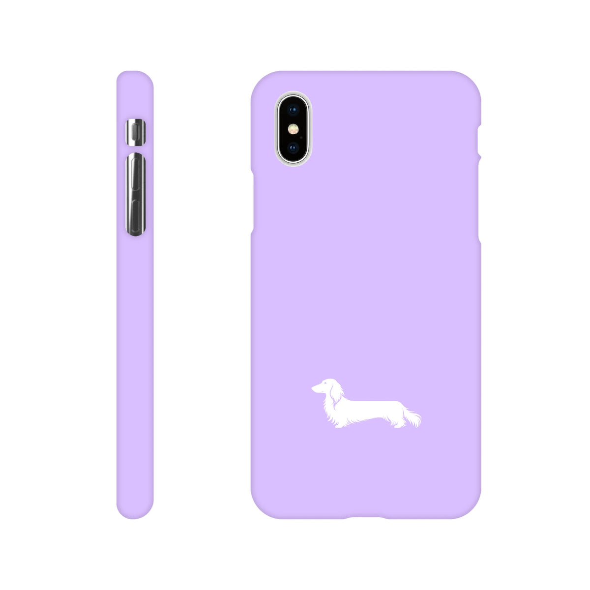 Langhaardackel iPhone Handyhülle „Finn“ - iPhone XS Flieder