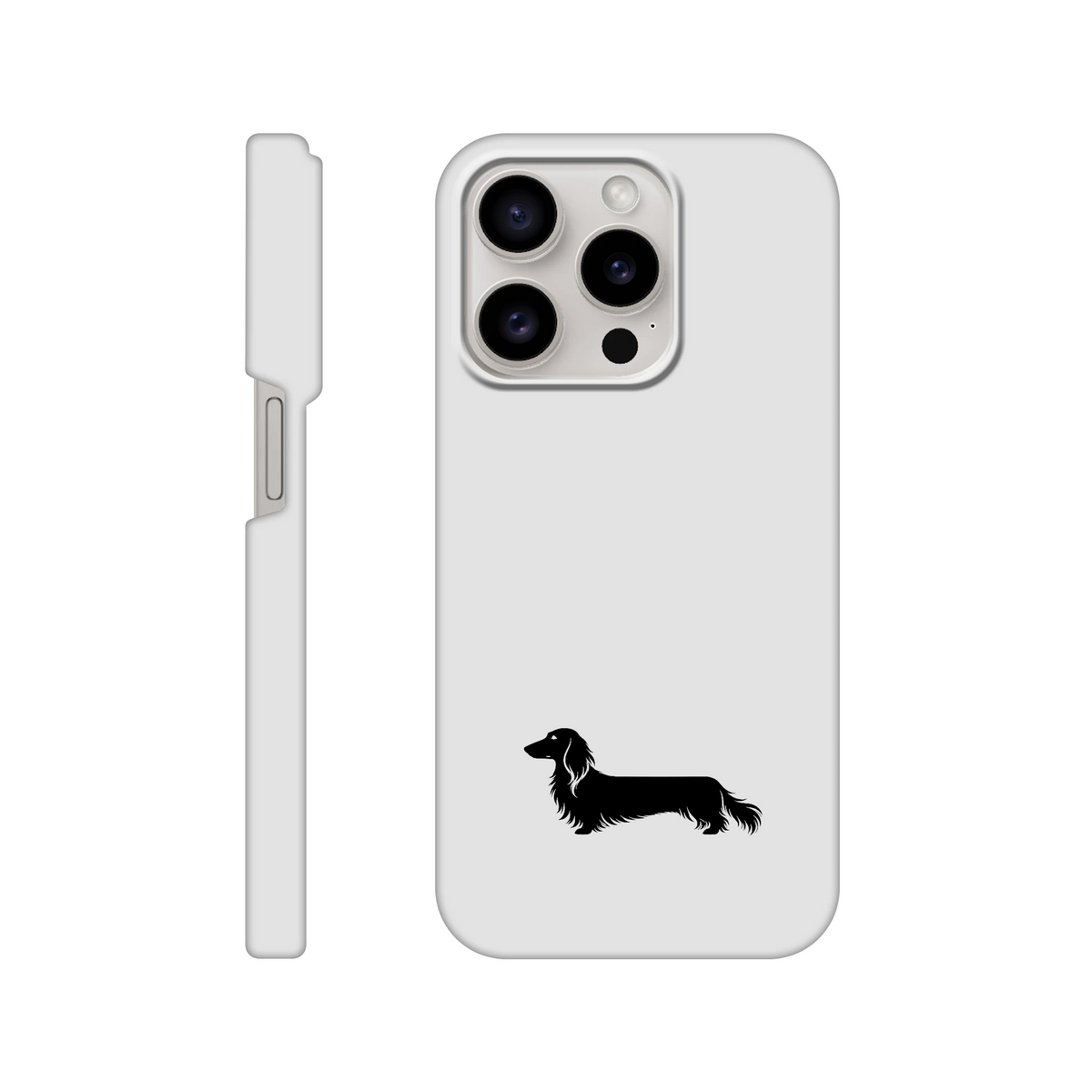 Langhaardackel iPhone Handyhülle „Finn“ - iPhone 15 Pro Weiß