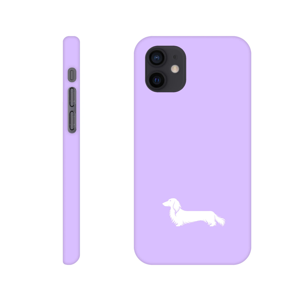 Langhaardackel iPhone Handyhülle „Finn“ - iPhone 12 Mini Flieder