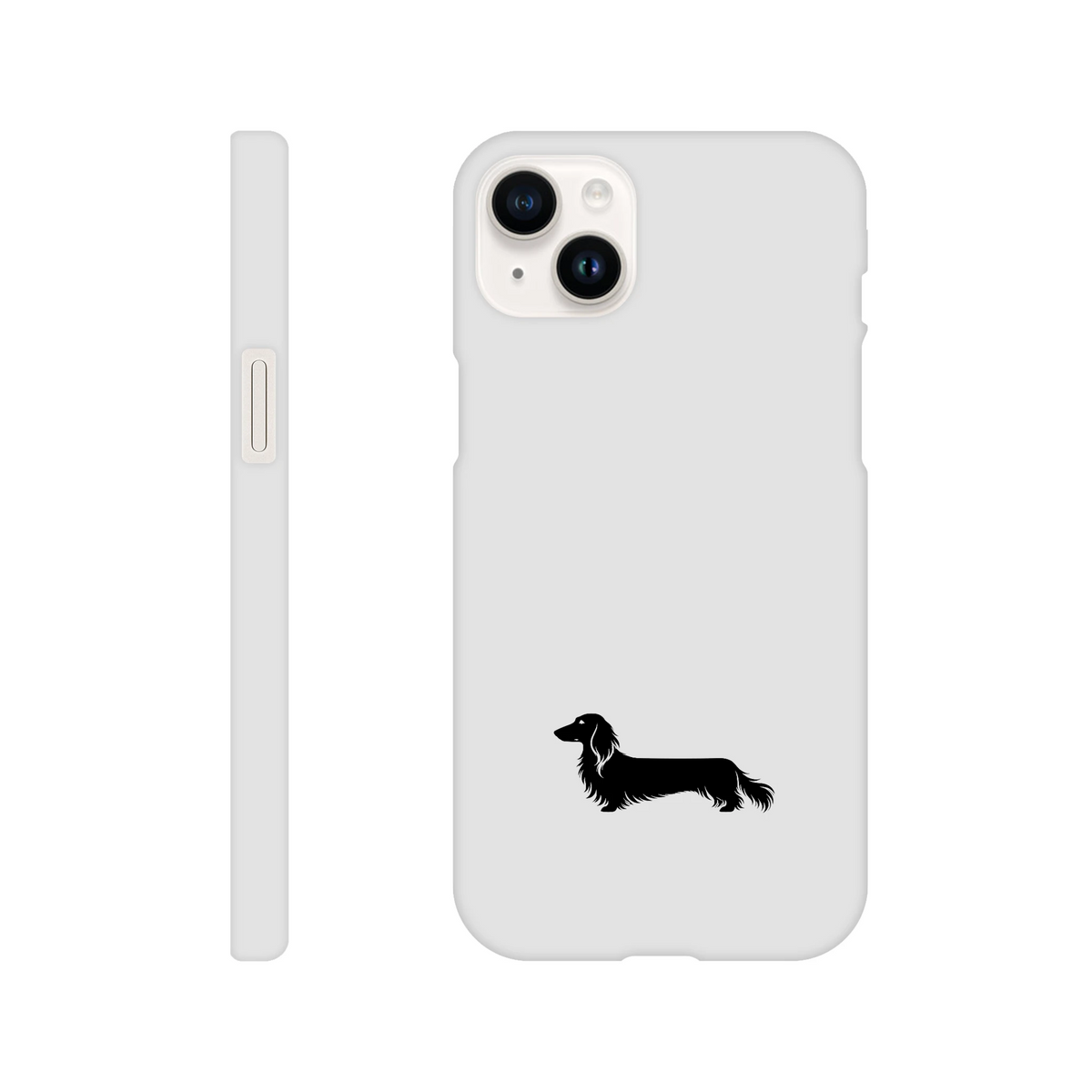 Langhaardackel iPhone Handyhülle „Finn“ - iPhone 14 Plus Weiß