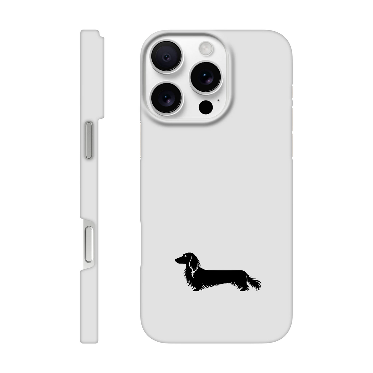 Langhaardackel iPhone Handyhülle „Finn“ - iPhone 16 Pro Max Weiß