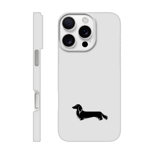 Langhaardackel iPhone Handyhülle „Finn“ - iPhone 16 Pro Max Weiß