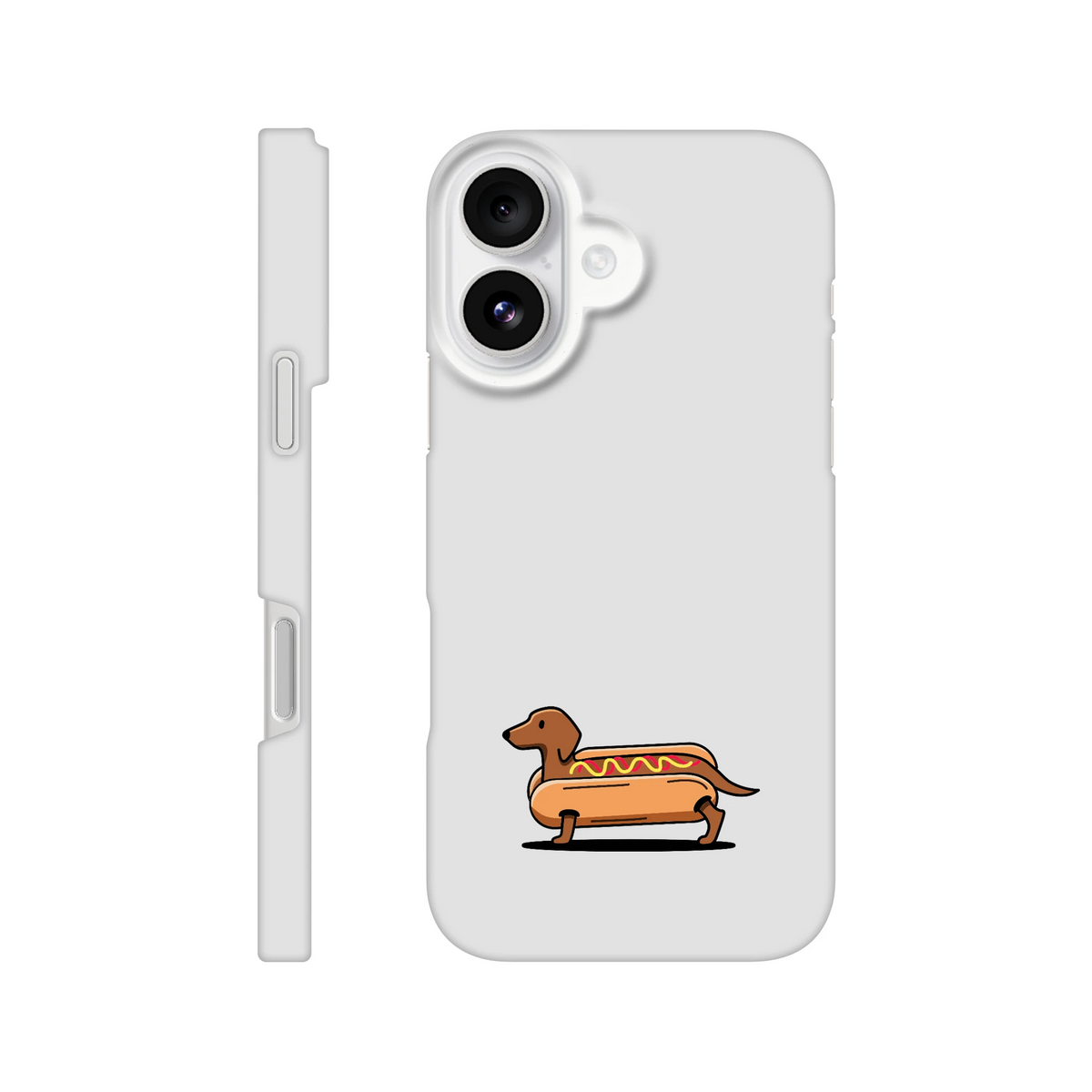 Dackel iPhone Handyhülle „Hot Dog“ - iPhone 16 Weiß