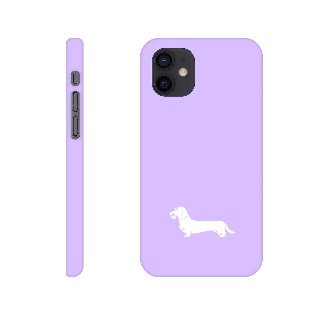 Rauhaardackel iPhone Handyhülle „Rosi“ - iPhone 12 Mini Flieder