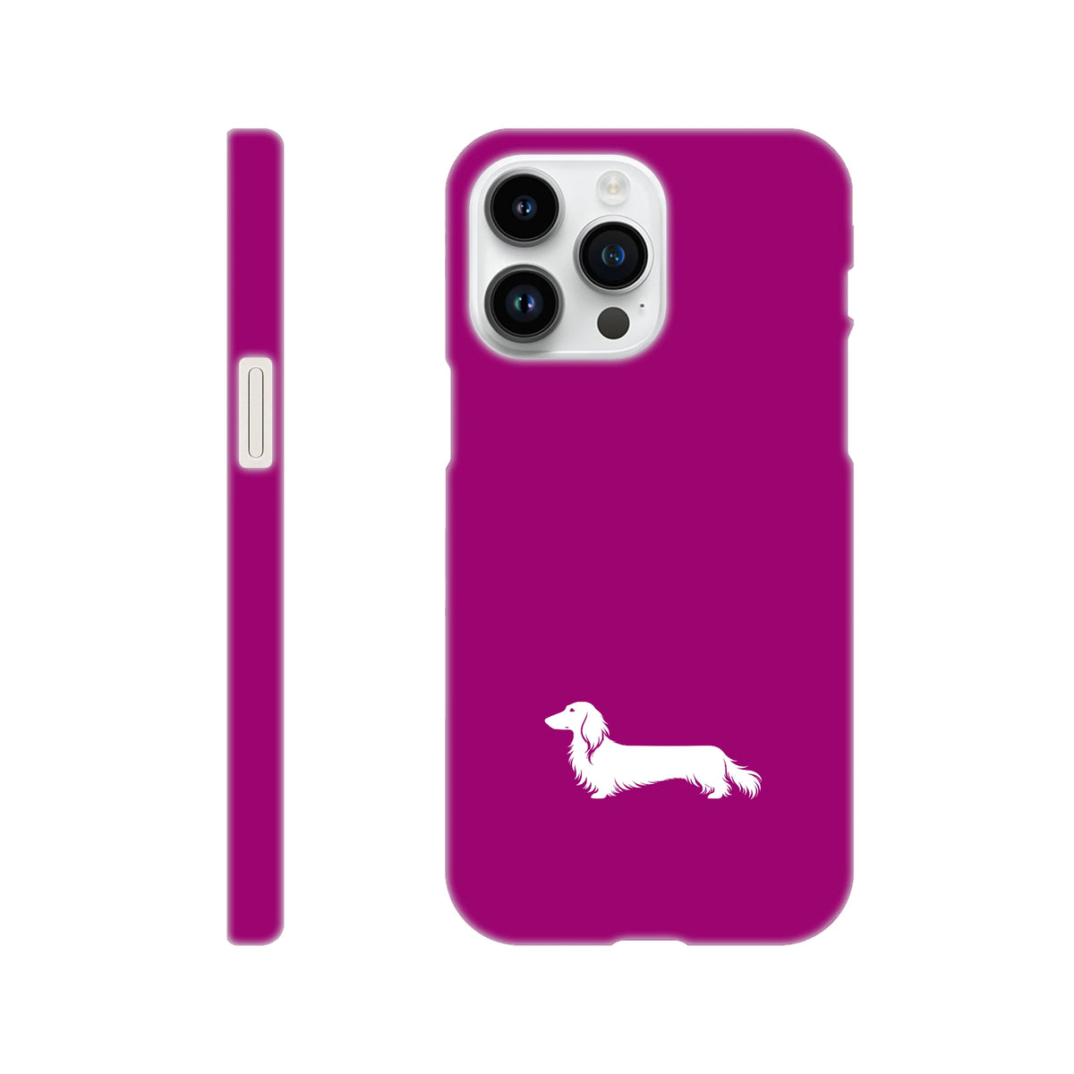 Langhaardackel iPhone Handyhülle „Finn“ - iPhone 14 Pro Max Lila