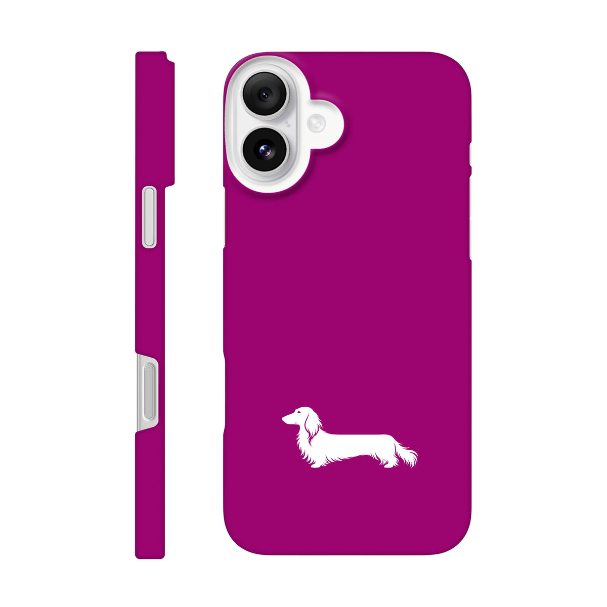 Langhaardackel iPhone Handyhülle „Finn“ - iPhone 16 Plus Lila