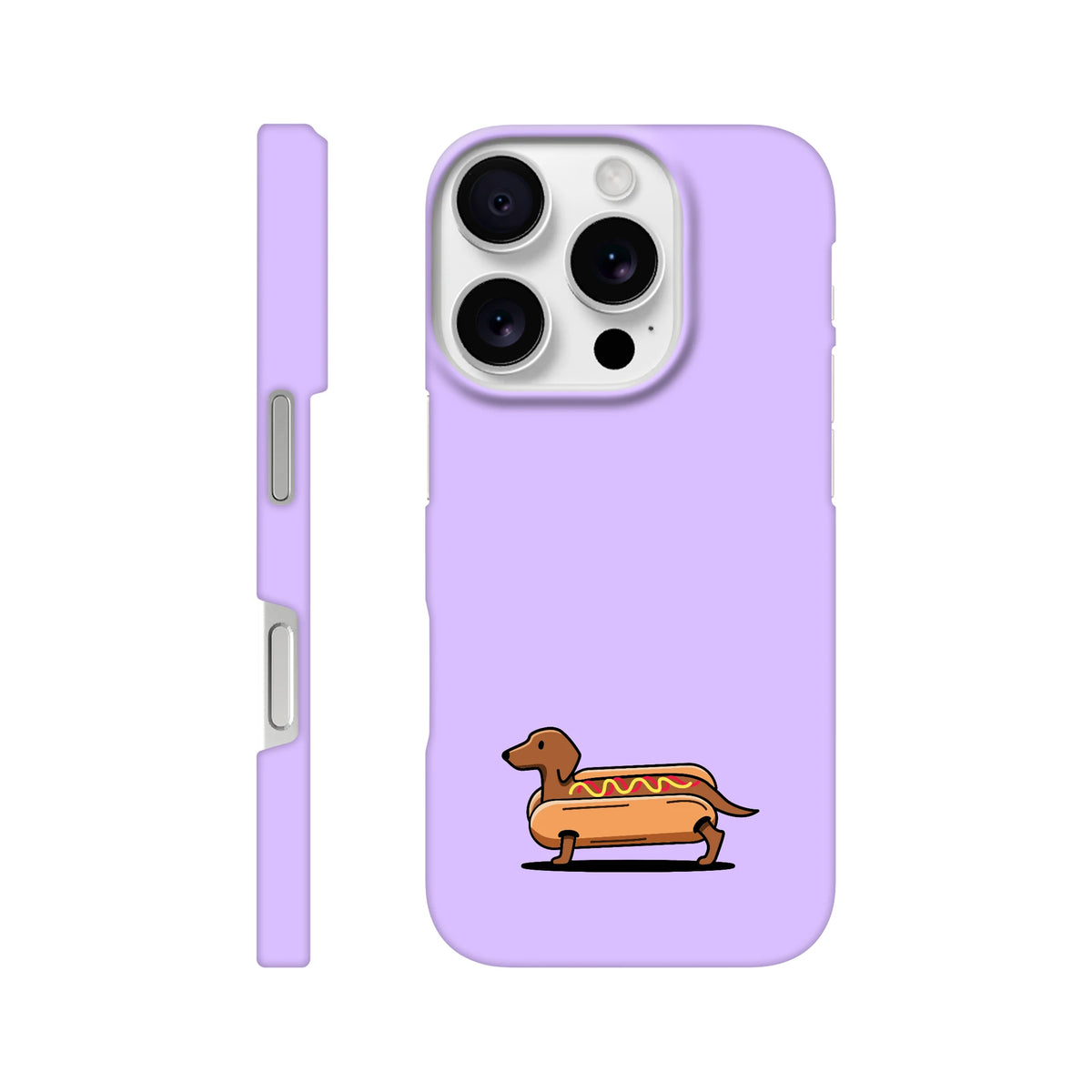 Dackel iPhone Handyhülle „Hot Dog“ - iPhone 16 Pro Flieder