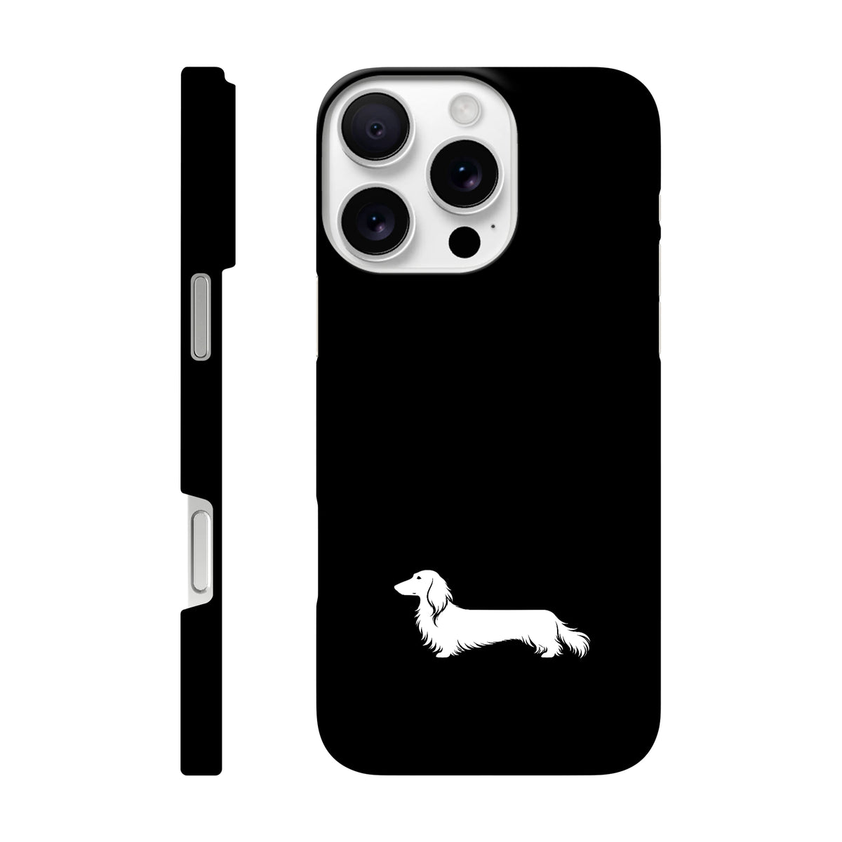Langhaardackel iPhone Handyhülle „Finn“ - iPhone 16 Pro Max Schwarz