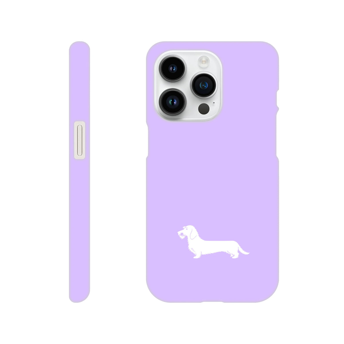 Rauhaardackel iPhone Handyhülle „Rosi“ - iPhone 14 Pro Flieder