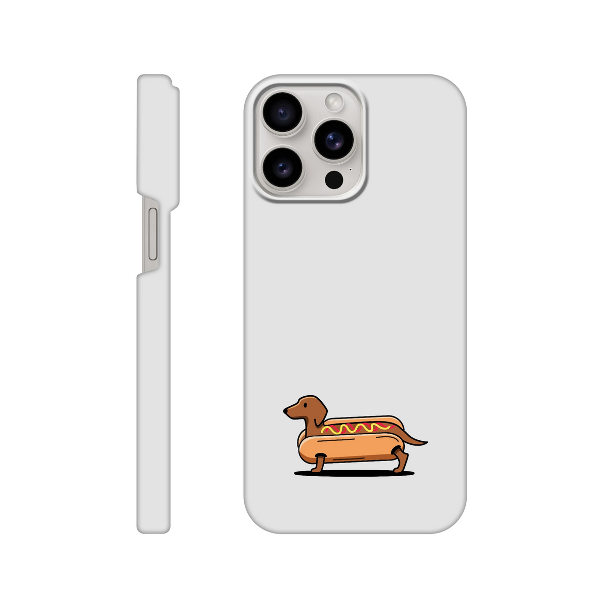 Dackel iPhone Handyhülle „Hot Dog“ - iPhone 15 Pro Max Weiß