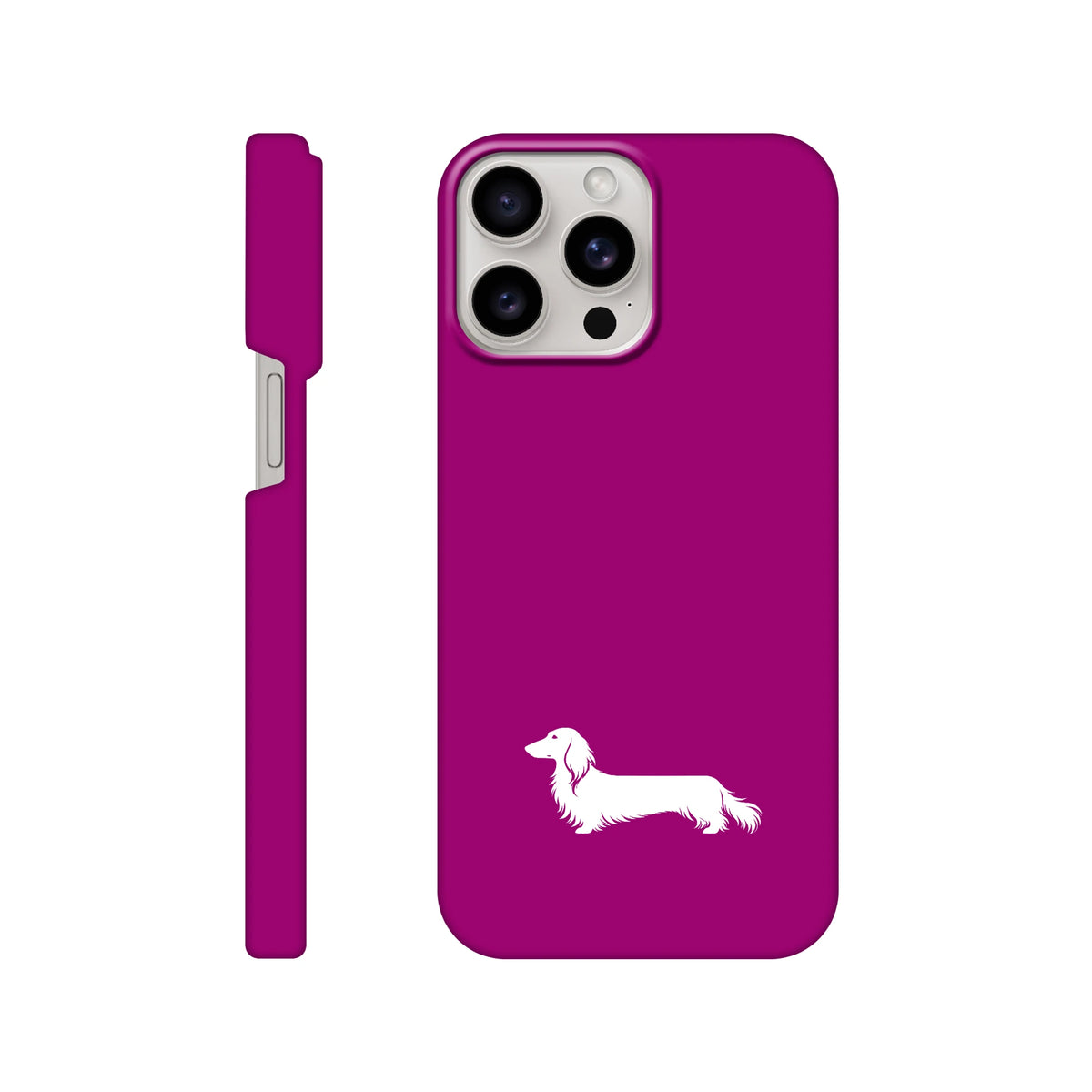 Langhaardackel iPhone Handyhülle „Finn“ - iPhone 15 Pro Max Lila