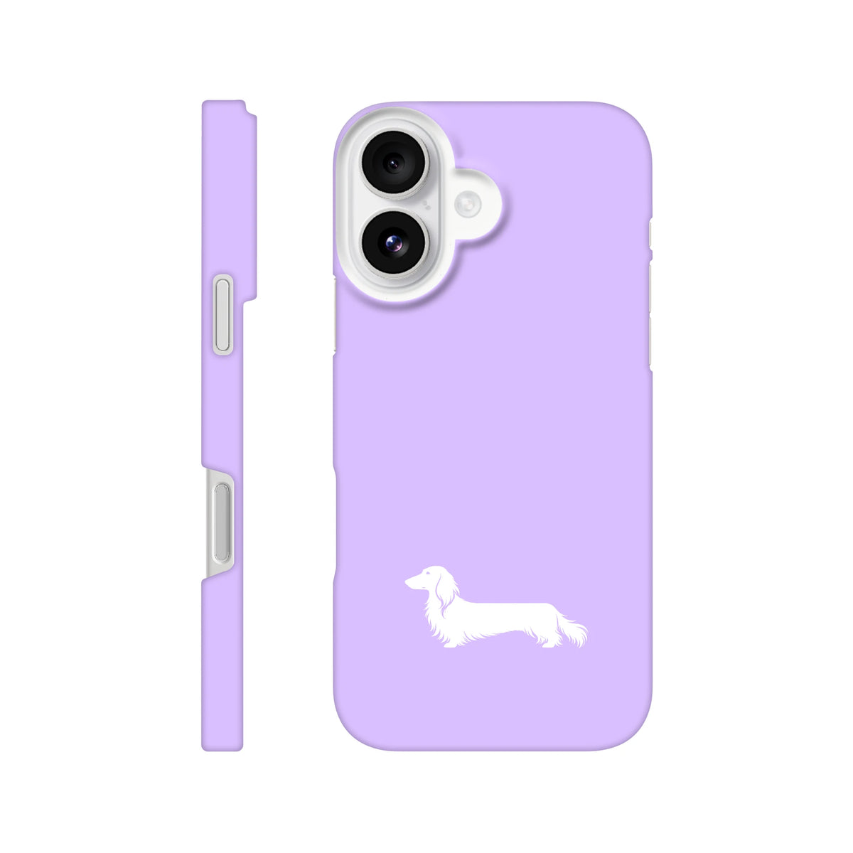 Langhaardackel iPhone Handyhülle „Finn“ - iPhone 16 Flieder