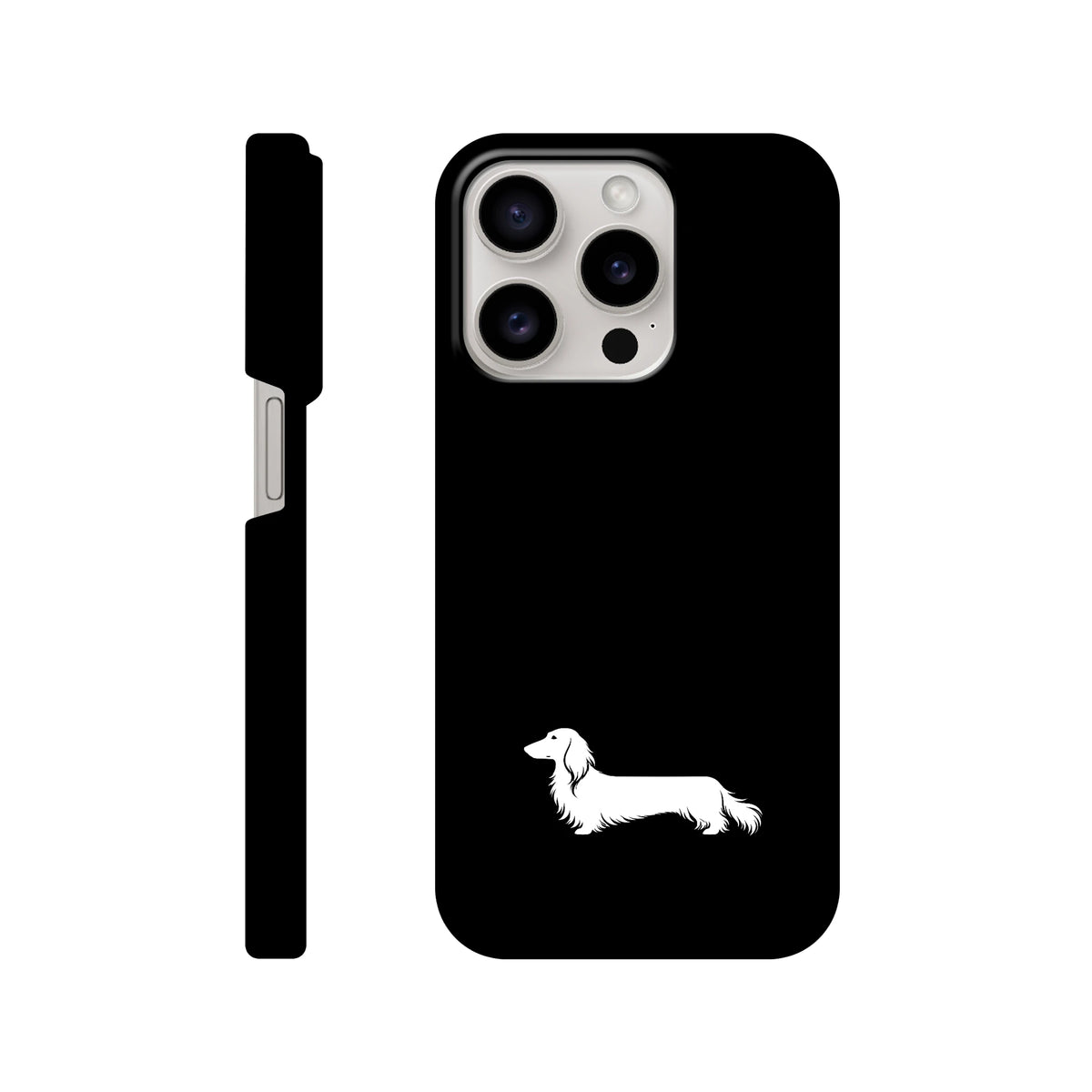 Langhaardackel iPhone Handyhülle „Finn“ - iPhone 15 Pro Schwarz