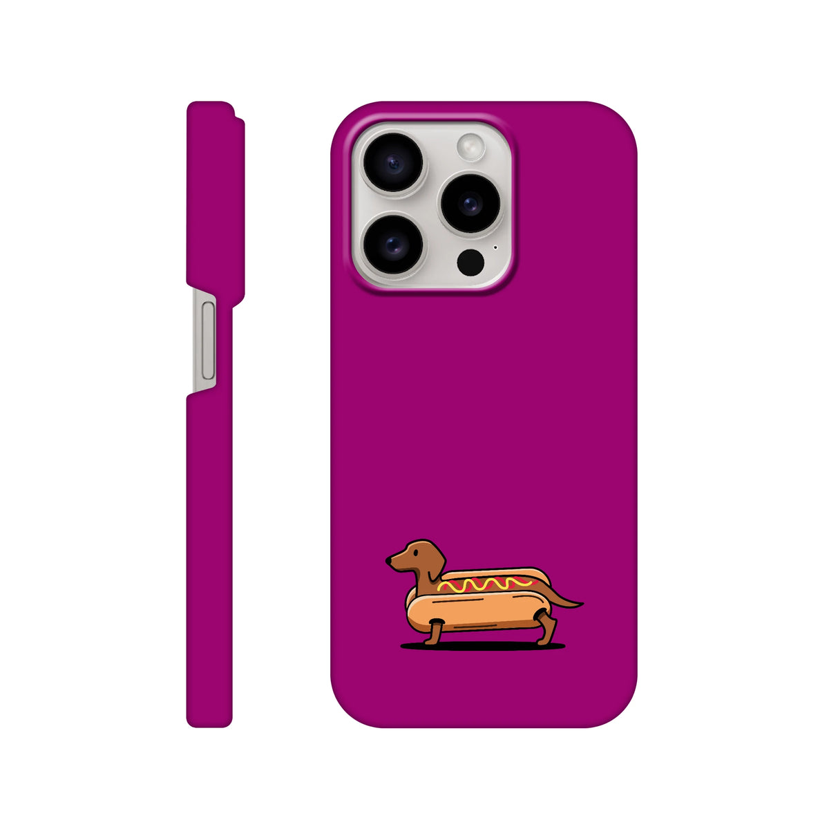 Dackel iPhone Handyhülle „Hot Dog“ - iPhone 15 Pro Lila