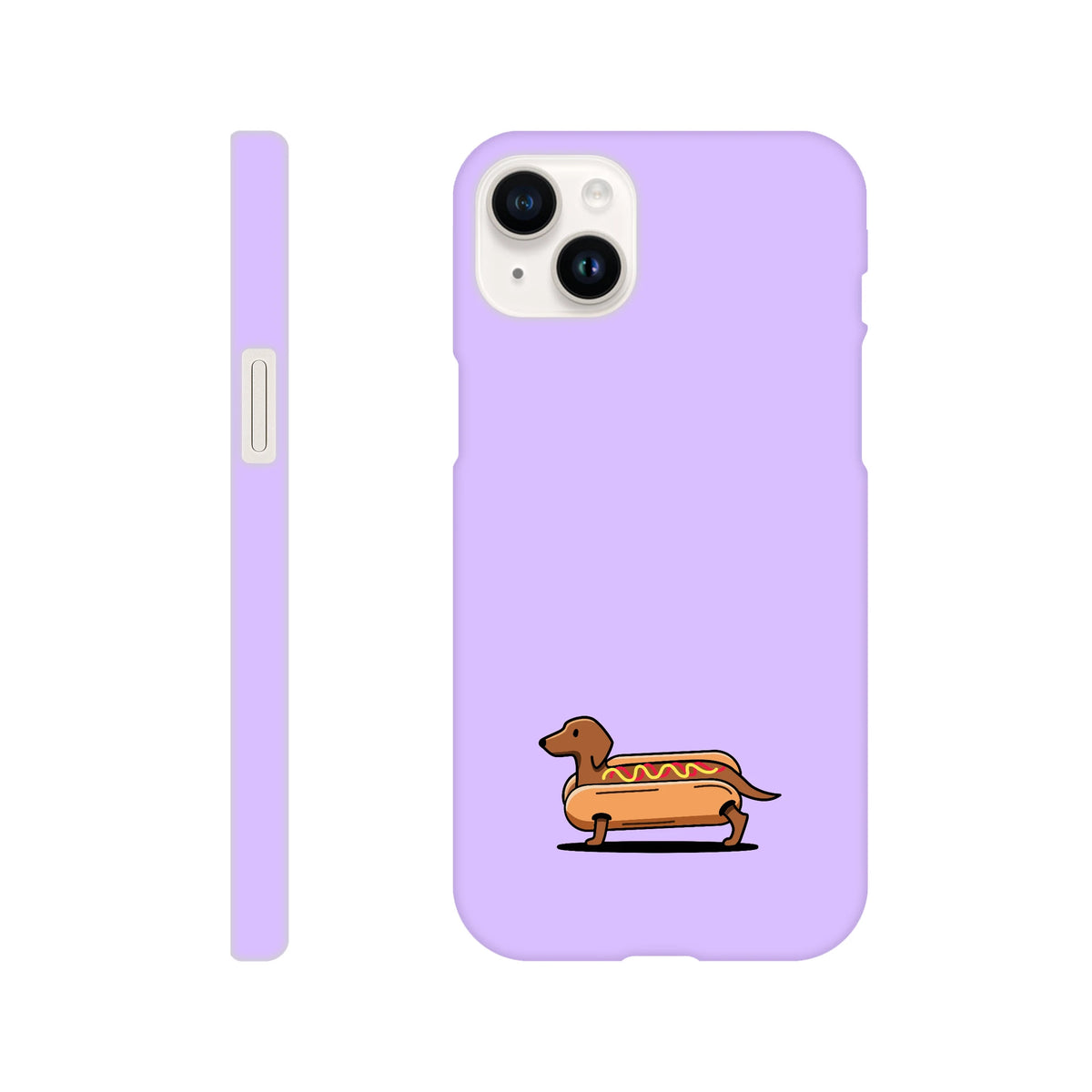 Dackel iPhone Handyhülle „Hot Dog“ - iPhone 14 Plus Flieder