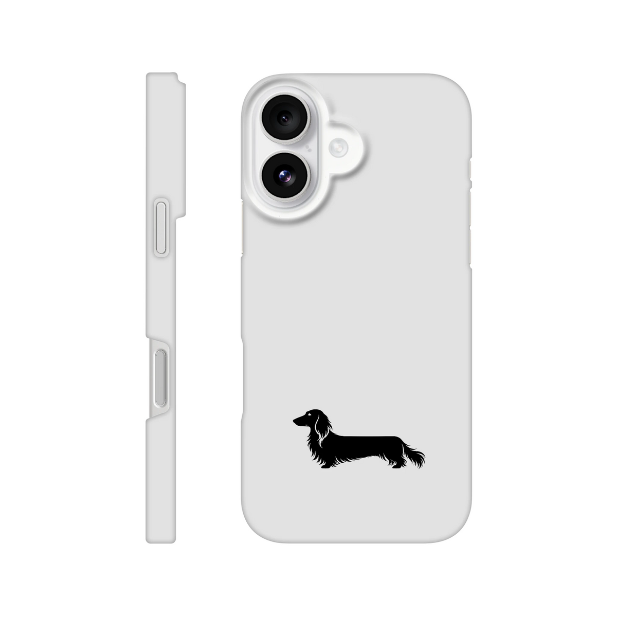 Langhaardackel iPhone Handyhülle „Finn“ - iPhone 16 Weiß