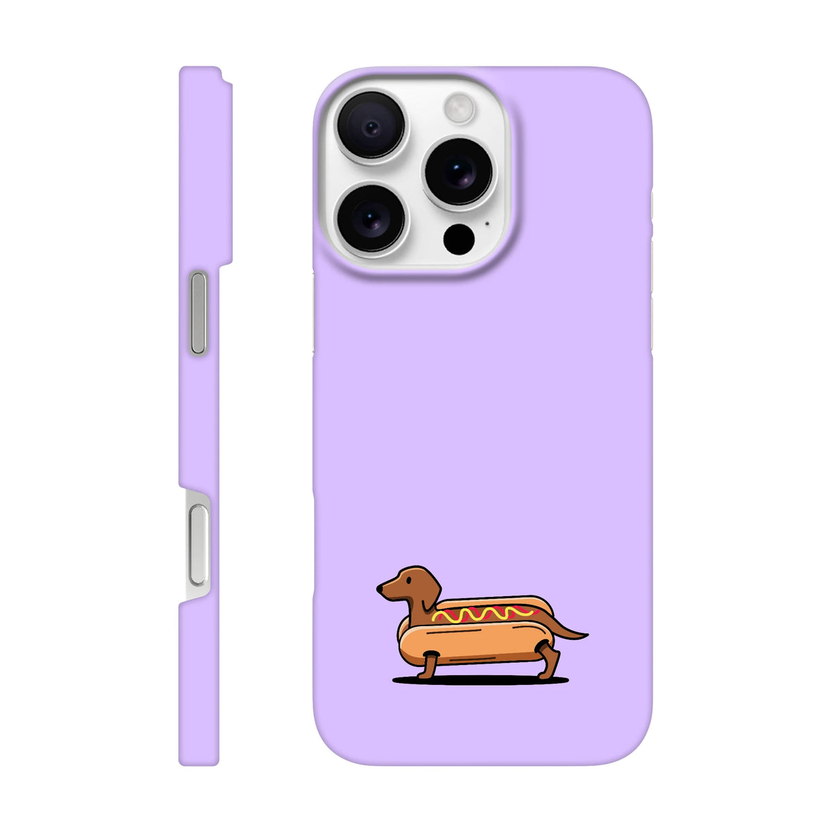Dackel iPhone Handyhülle „Hot Dog“ - iPhone 16 Pro Max Flieder
