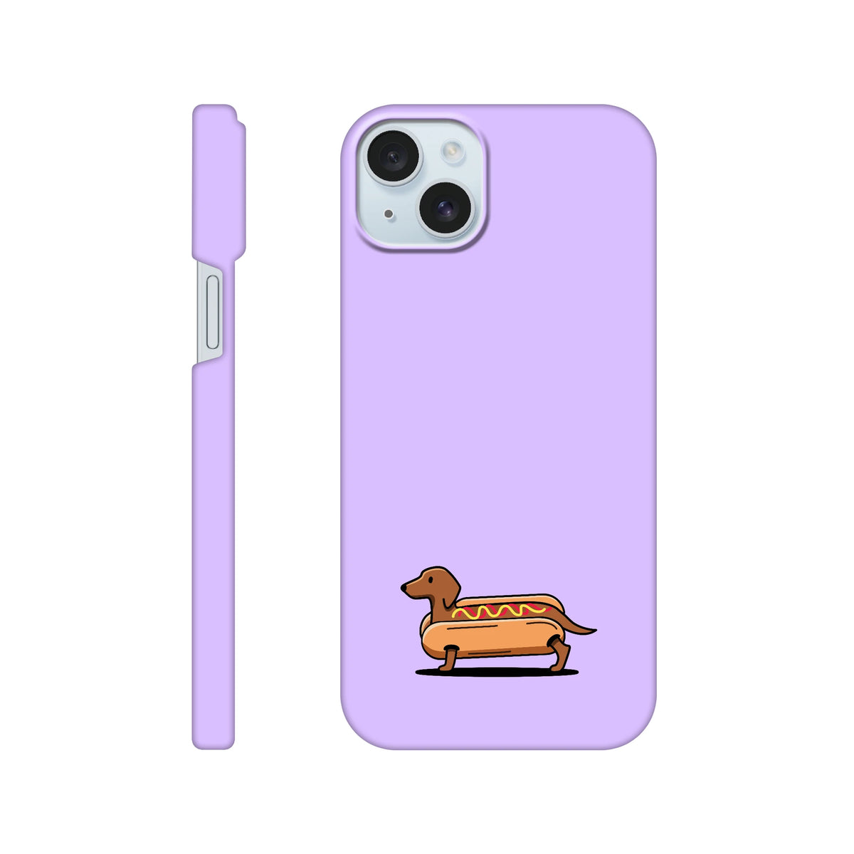 Dackel iPhone Handyhülle „Hot Dog“ - iPhone 15 Plus Flieder