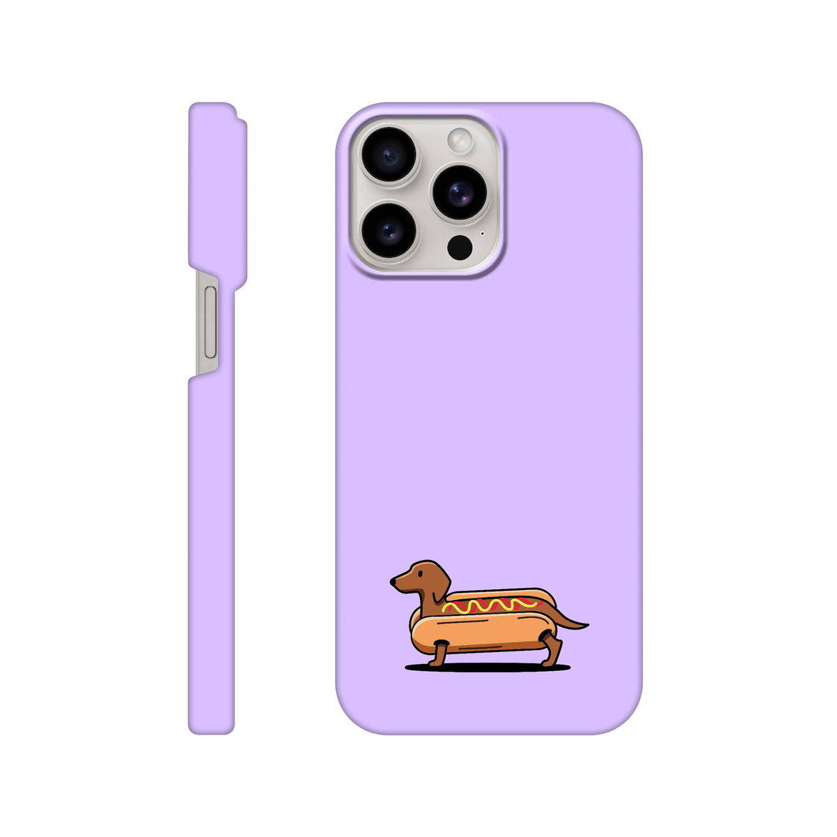 Dackel iPhone Handyhülle „Hot Dog“ - iPhone 15 Pro Max Flieder
