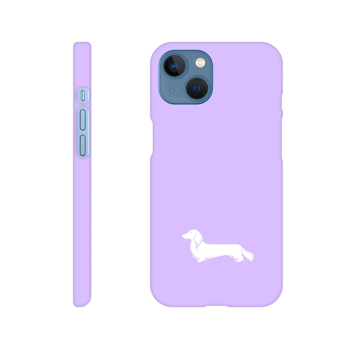 Langhaardackel iPhone Handyhülle „Finn“ - iPhone 13 Flieder