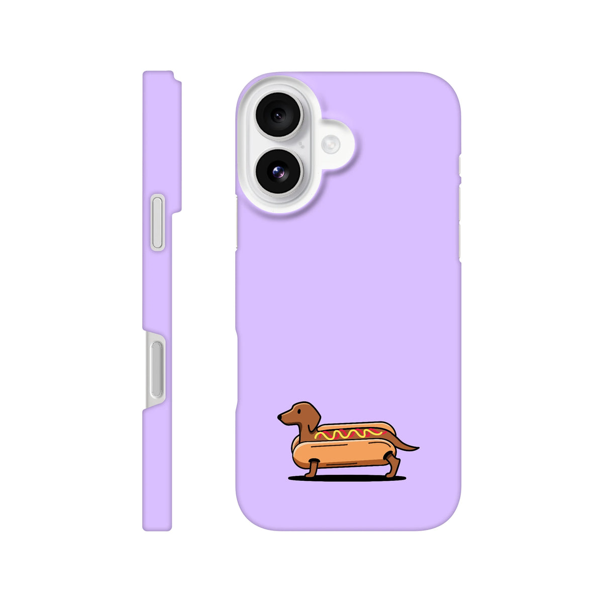 Dackel iPhone Handyhülle „Hot Dog“ - iPhone 16 Flieder