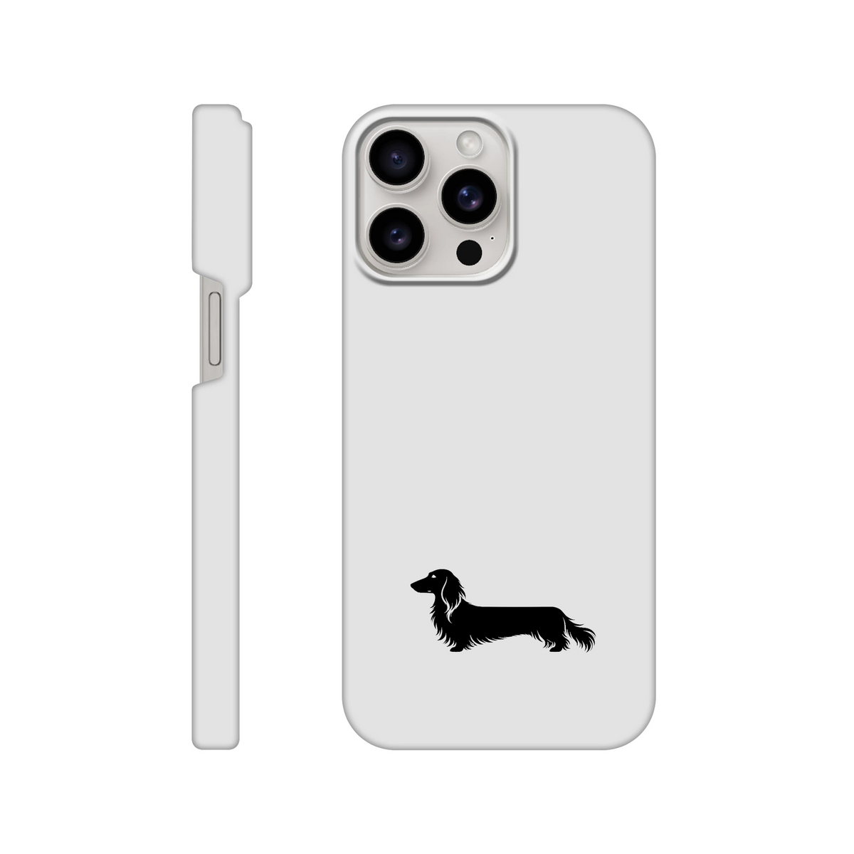 Langhaardackel iPhone Handyhülle „Finn“ - iPhone 15 Pro Max Weiß