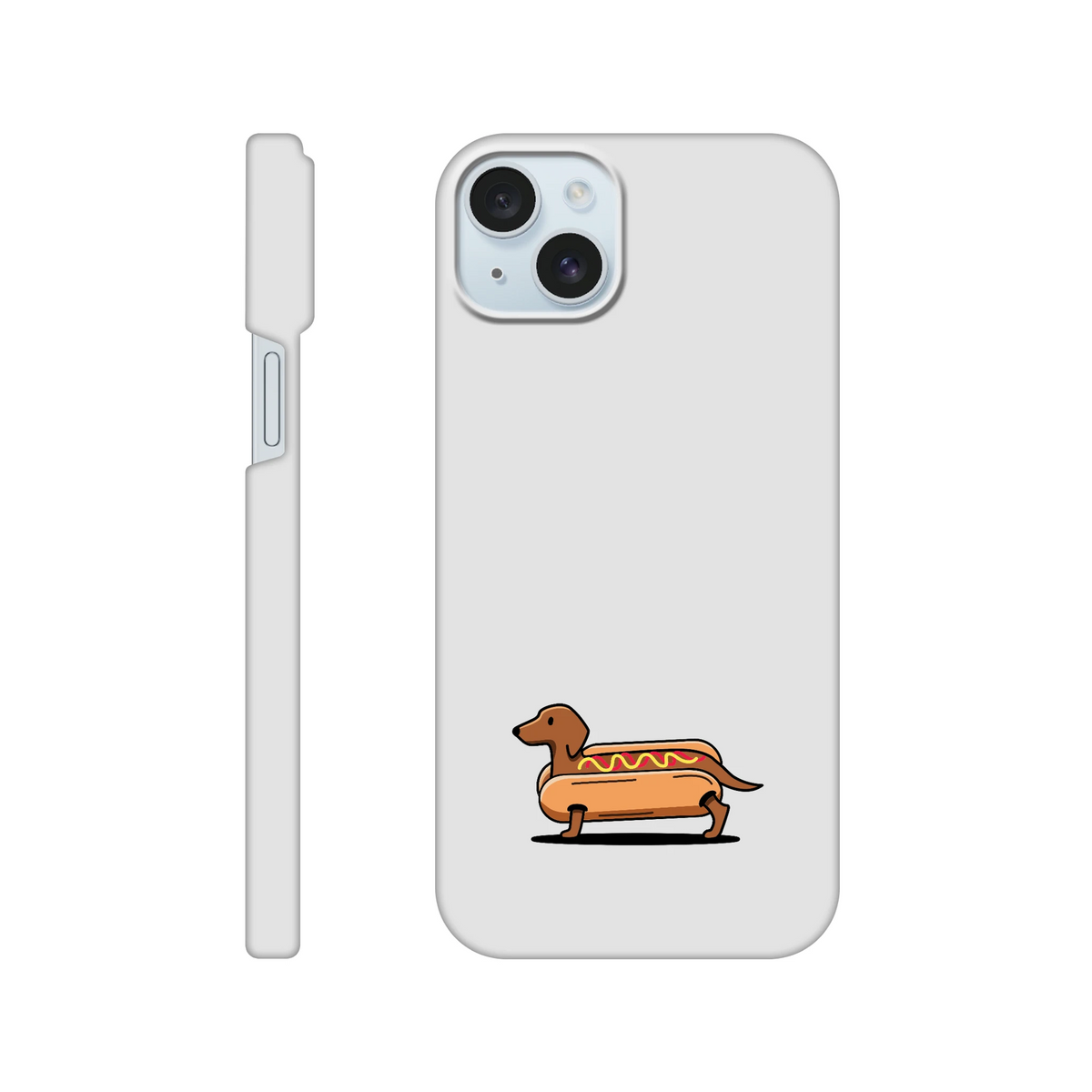 Dackel iPhone Handyhülle „Hot Dog“ - iPhone 15 Plus Weiß