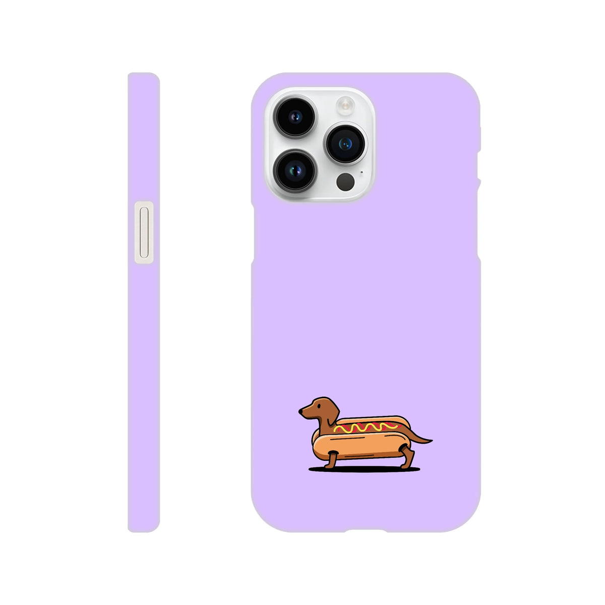 Dackel iPhone Handyhülle „Hot Dog“ - iPhone 14 Pro Max Flieder