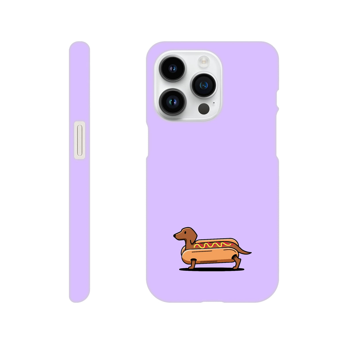 Dackel iPhone Handyhülle „Hot Dog“ - iPhone 14 Pro Flieder