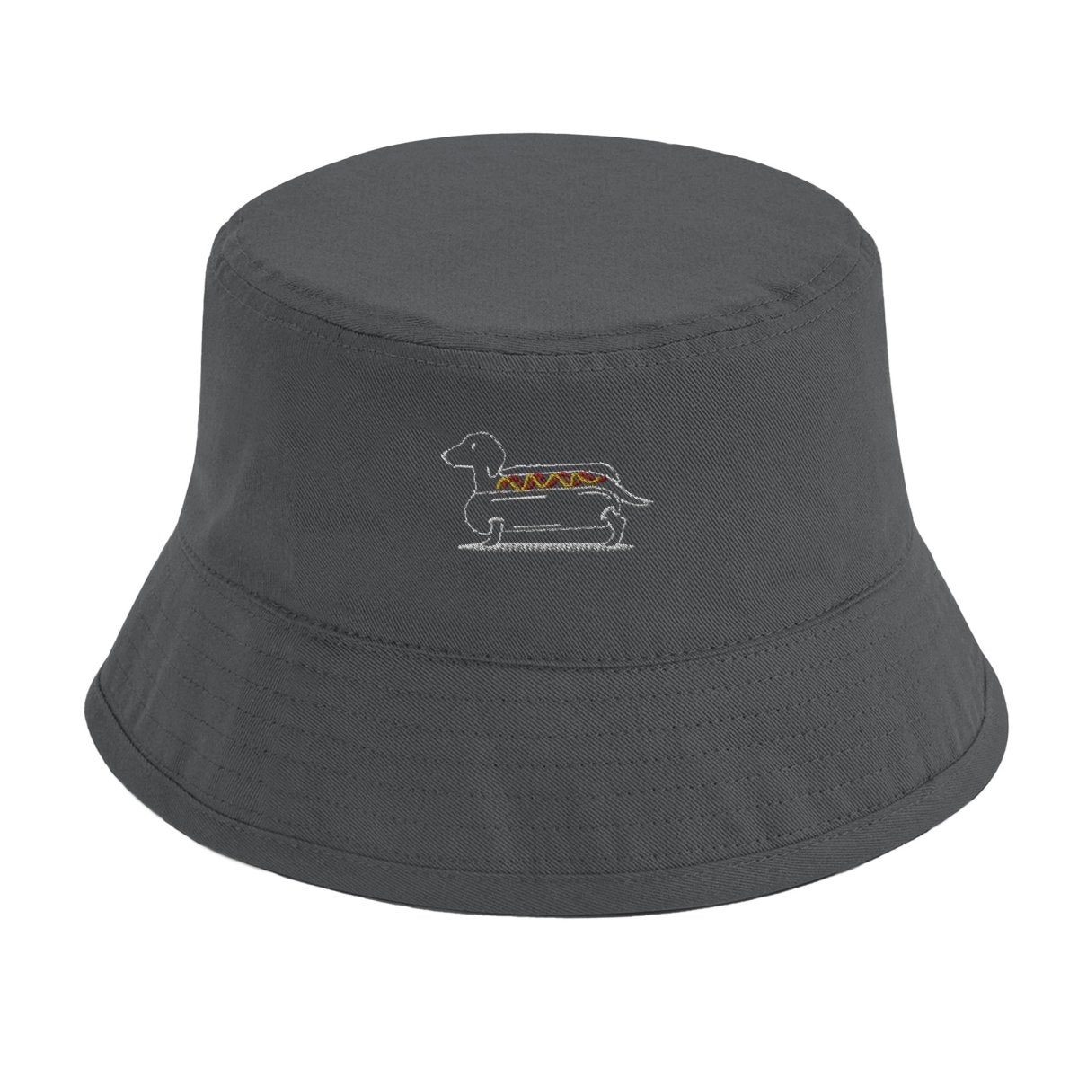 Dackel Bucket-Hat "Hot-Dog" - Motiv hell - Graphite Grey