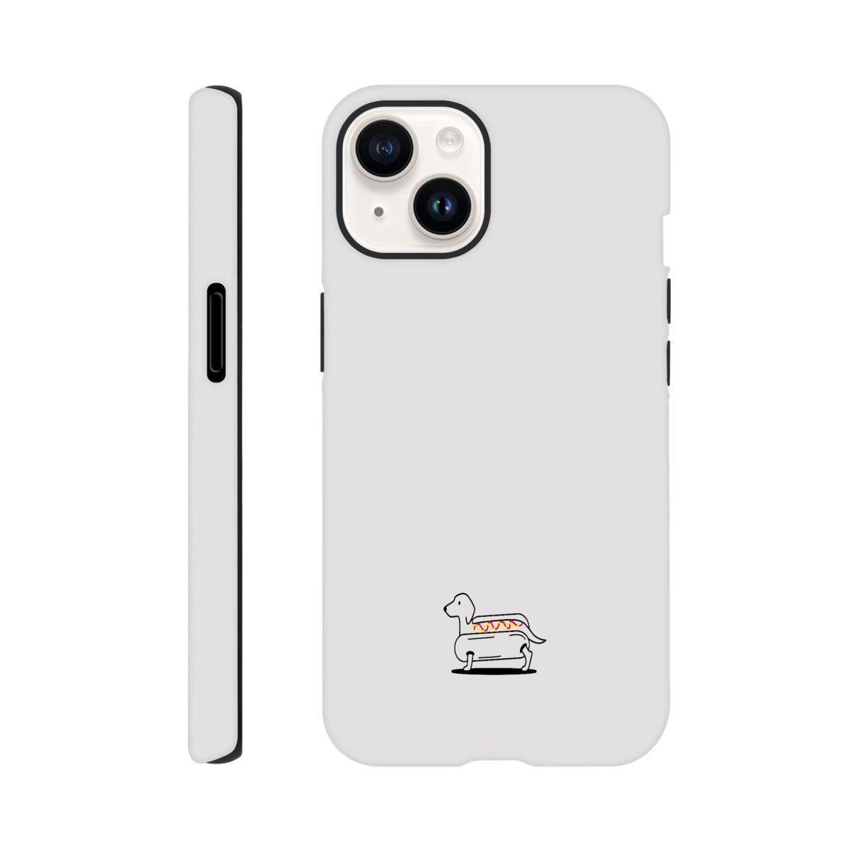 Dackel iPhone Handyhülle "Hot-Dog" - Motiv unten - iPhone 14