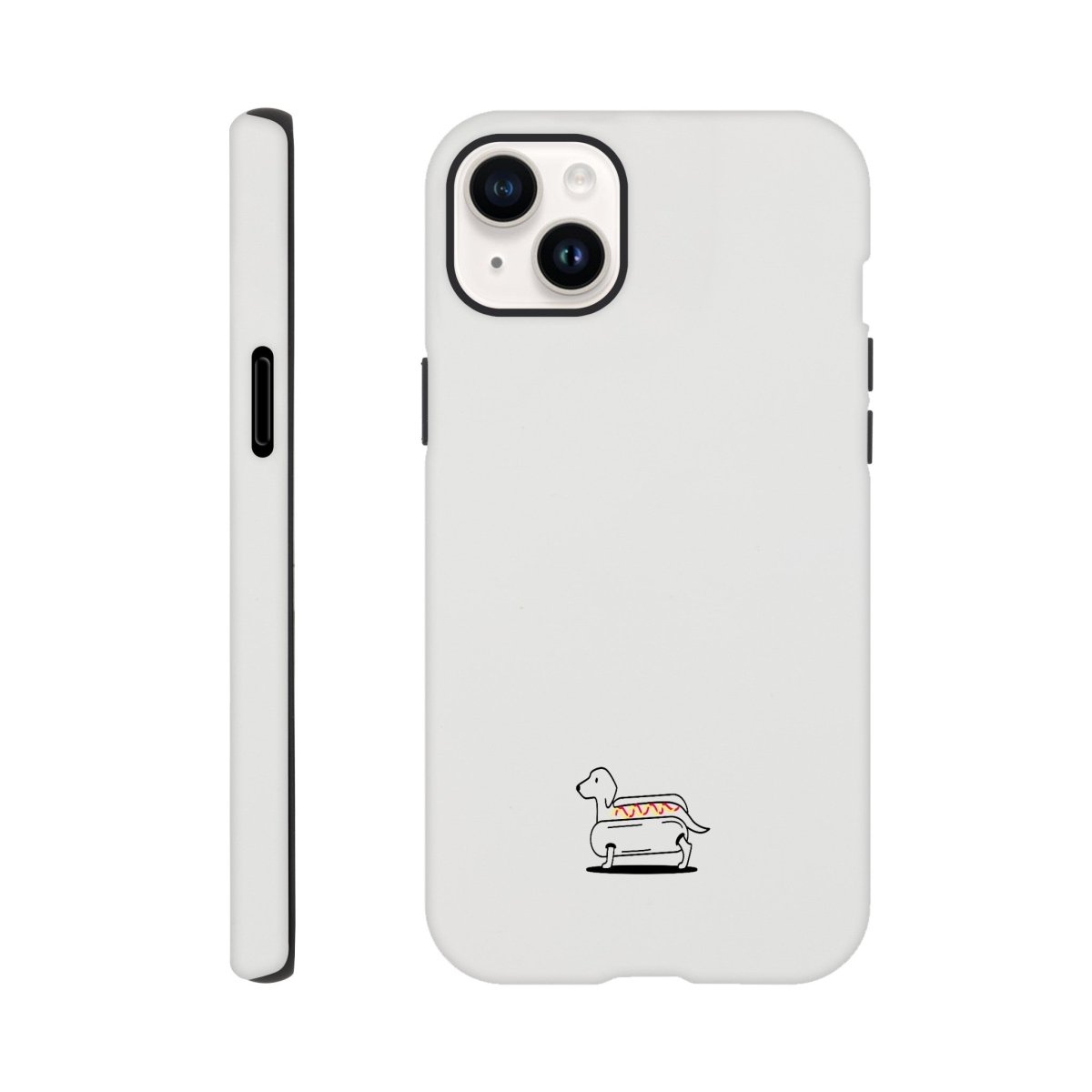 Dackel iPhone Handyhülle "Hot-Dog" - Motiv unten - iPhone 14 Plus
