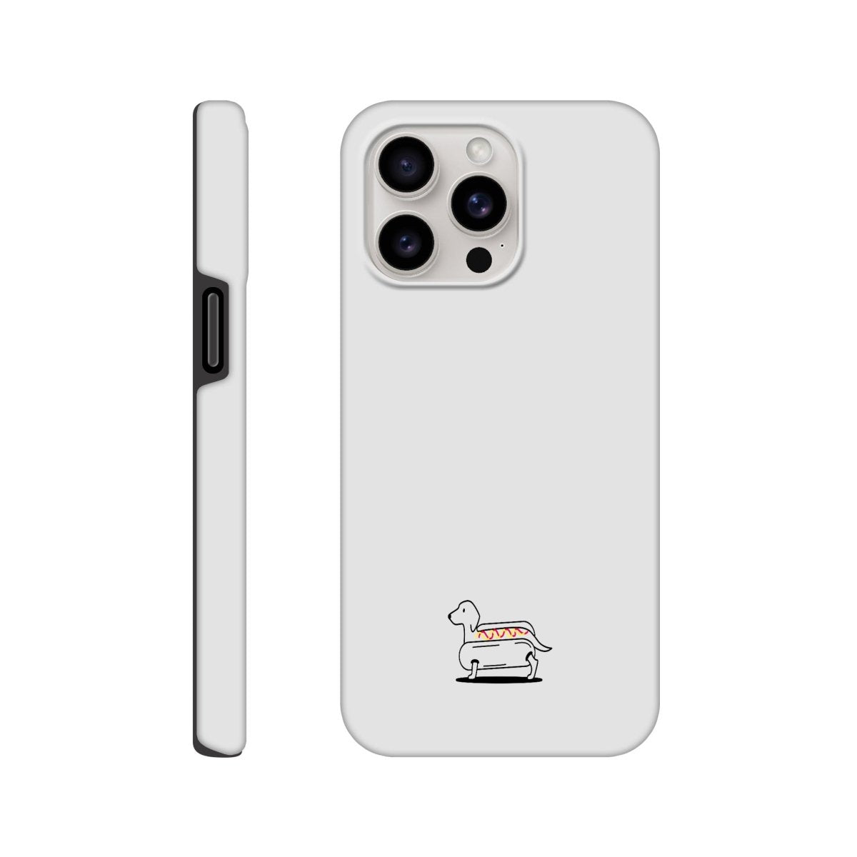 Dackel iPhone Handyhülle "Hot-Dog" - Motiv unten - iPhone 15 Pro Max